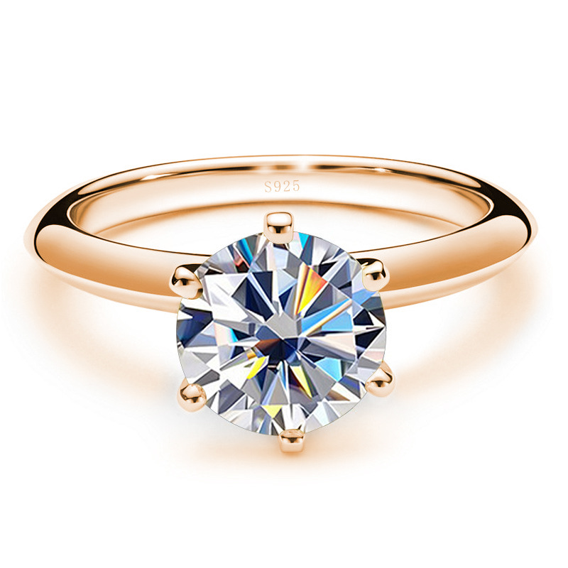 Comercio exterior transfronterizo clásico seis garras D color anillo de piedra de moissanita mujer S925 plata chapado en oro de 18k joyas de mano al por mayor