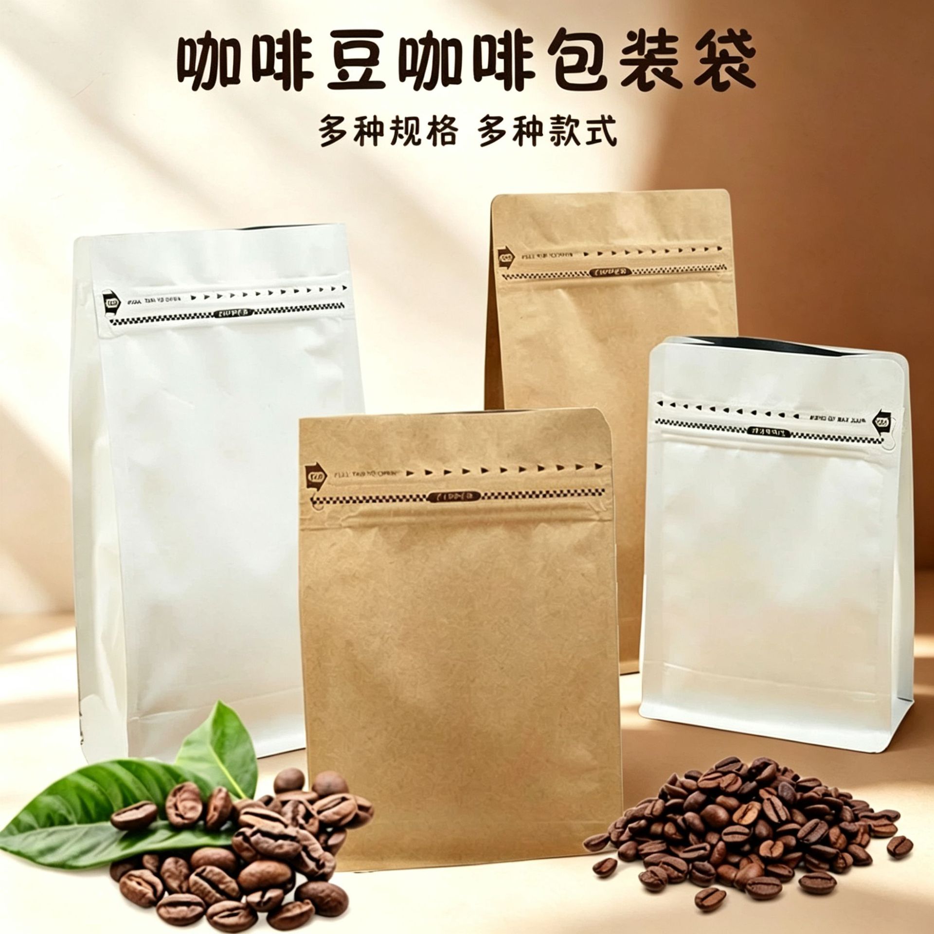 八边封咖啡袋塑料镀铝食品包装袋茶叶坚果自立自封铝箔咖啡袋定制