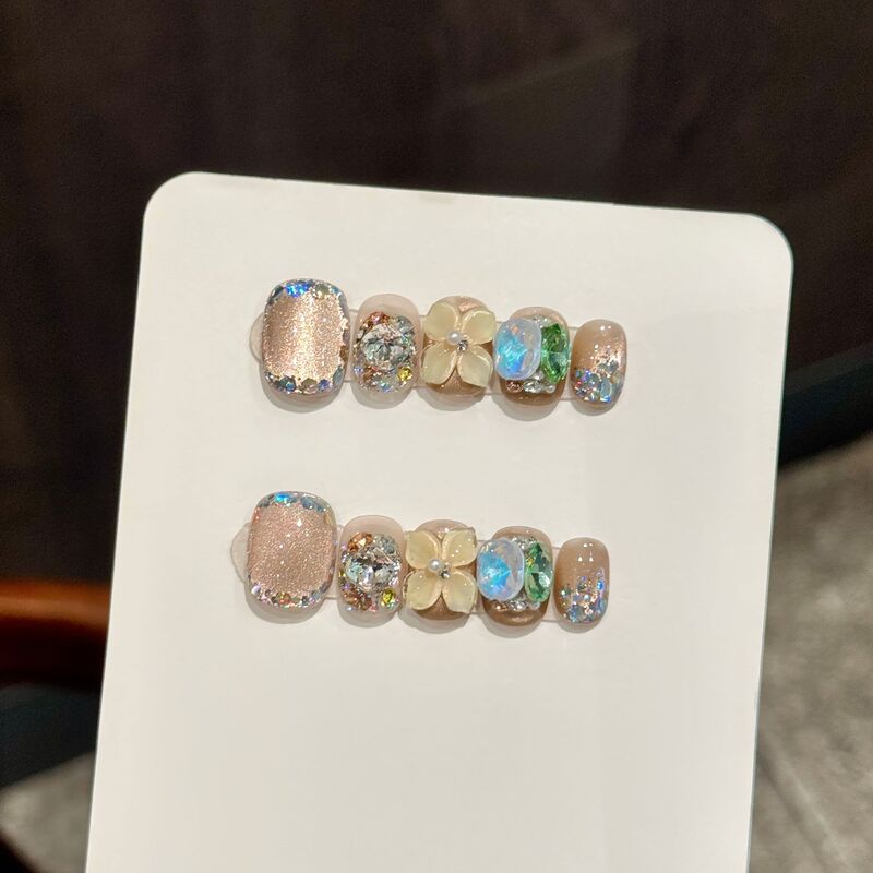 [Ice Crystal Flower Language] Ice-Transparent Stereo Exquisite Carved Flowers Full of Diamonds and Sparkling Spring and Summer High-End Handmade Wearable Manicure