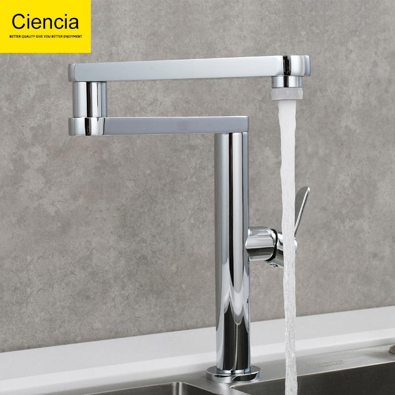 Copper hot and cold kitchen faucet sink vegetable basin stretchable universal rotating faucet sink folding faucet