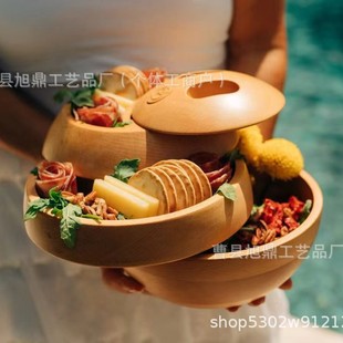 Creative Wooden Serving Tray That Can Open and Close Multi-Layered Fruit Pastry Tray Restaurant Deli Snack Decorative Wooden Tray