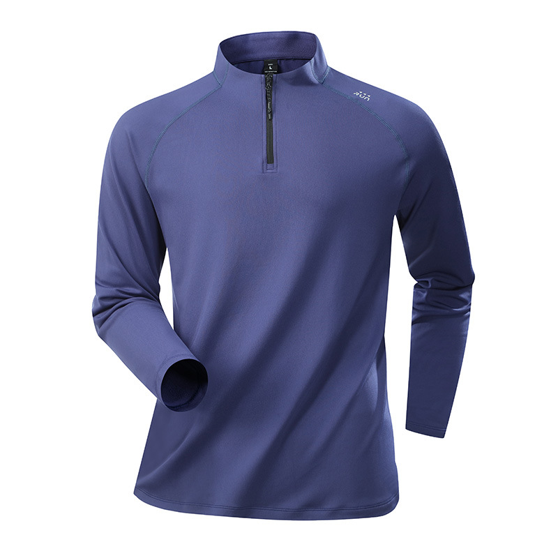 Camiseta de base de lana blanca personalizada transfronteriza secado rápido camiseta de manga larga hombre medio cremallera entrenador de fitness ropa camiseta