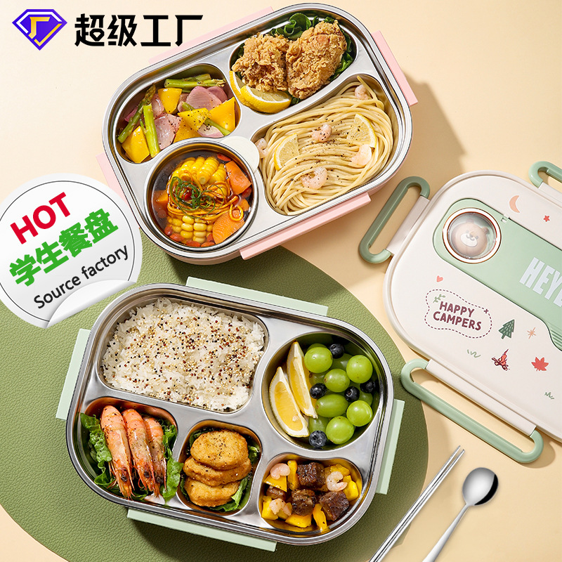 304L Stainless Steel Insulated Lunch Box for Kidsren and Primary School Students, Cartoon Compartmented Lunch Box Tray, Microwave Heating