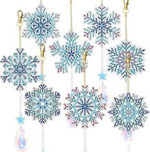 8 件钻石画捕手,双面 3D 钻石画风铃‘雪花捕手钻石画挂饰，蓝色