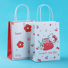 卡通可爱牛皮纸袋手提袋奶茶外卖打包袋儿童礼品包装袋小红花袋子