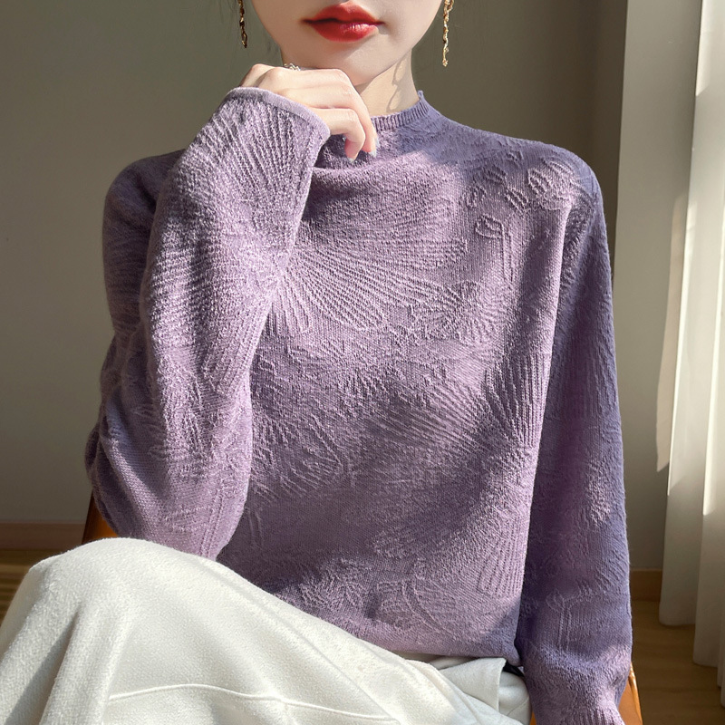 プルオーバーボトリングシャツトップスレディース彫刻スリムフィットセーター新しい婦人服冬2025インナー秋冬ハーフタートルネック|undefined