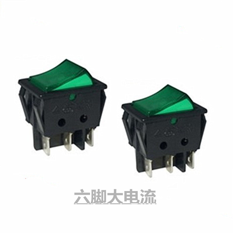 批发KCD4-绿盖 带灯30A大功率船型开关25*31六脚三档带灯翘板开关