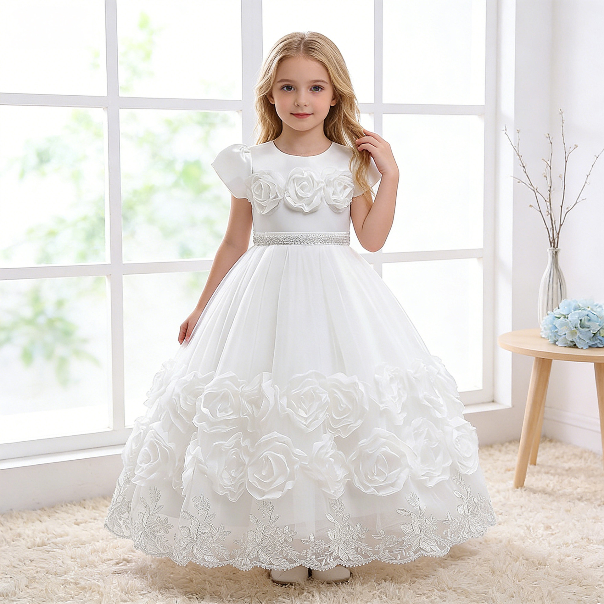 Nuevos niños europeos y americanos vestido de princesa vestido de estilo occidental largo pettiskirt niña cumpleaños pasarela piano rendimiento vestido