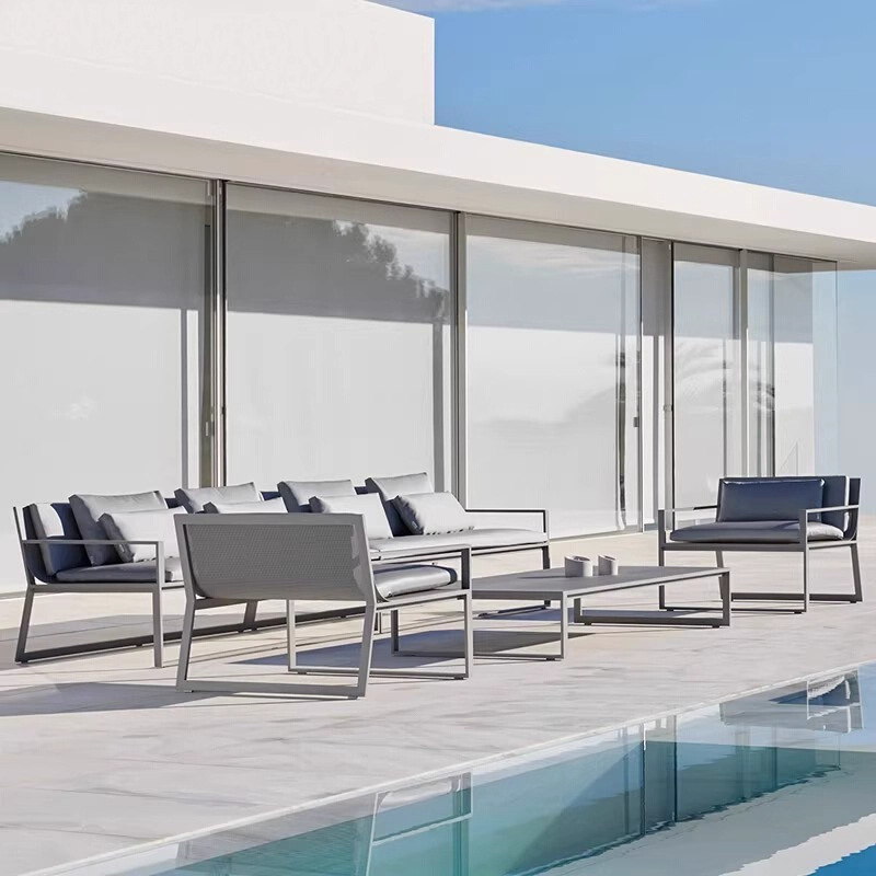 Sofá de ocio al aire libre aleación de aluminio acero inoxidable patio jardín villa al aire libre sala de sol diseñador muebles al aire libre