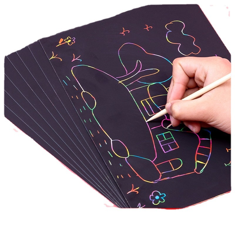 100 piezas de papel de rasguño colorido para niños A4 pintura de rasguño 16K papel de cera de rasguño 8 papel de pintura de arena abierto estudiante DIY libro de pintura de rasguño