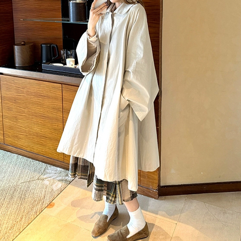 法式简约风row风中长款风衣外套女2025新款时髦大A摆伞形大衣新款|undefined