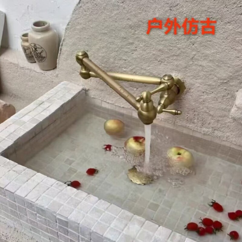 Copper French-Style Vintage Stove Faucet, Wall-Mounted Outdoor Cold Water Swivel Universal Telescopic Antique-Style Sink Faucet