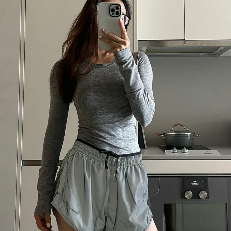 Big Brand Same Style Yoga Long-Sleeve T-Shirt for Women, Seamless One-Piece Fitness Slim-Fit Quick-Dry Breathable Sports Top Long-Sleeve