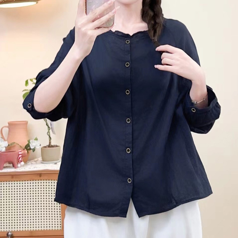 秋装双层棉纱长袖花边领女新款宽松棉质休闲衬衫开衫上衣衬衣|undefined