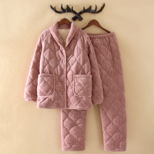 情侣睡衣男士2024新款三层女士夹棉加绒珊瑚绒法兰绒家居服秋冬款