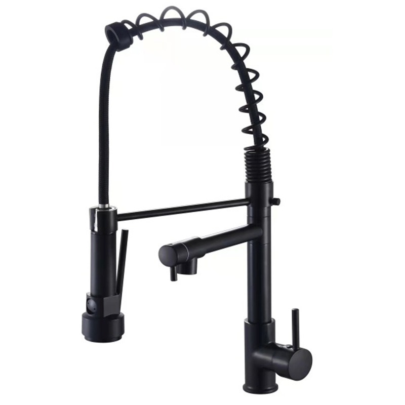 Grifo Extraíble de Cocina con Resorte de Acero Inoxidable, Agua Fría y Caliente, Giratorio
