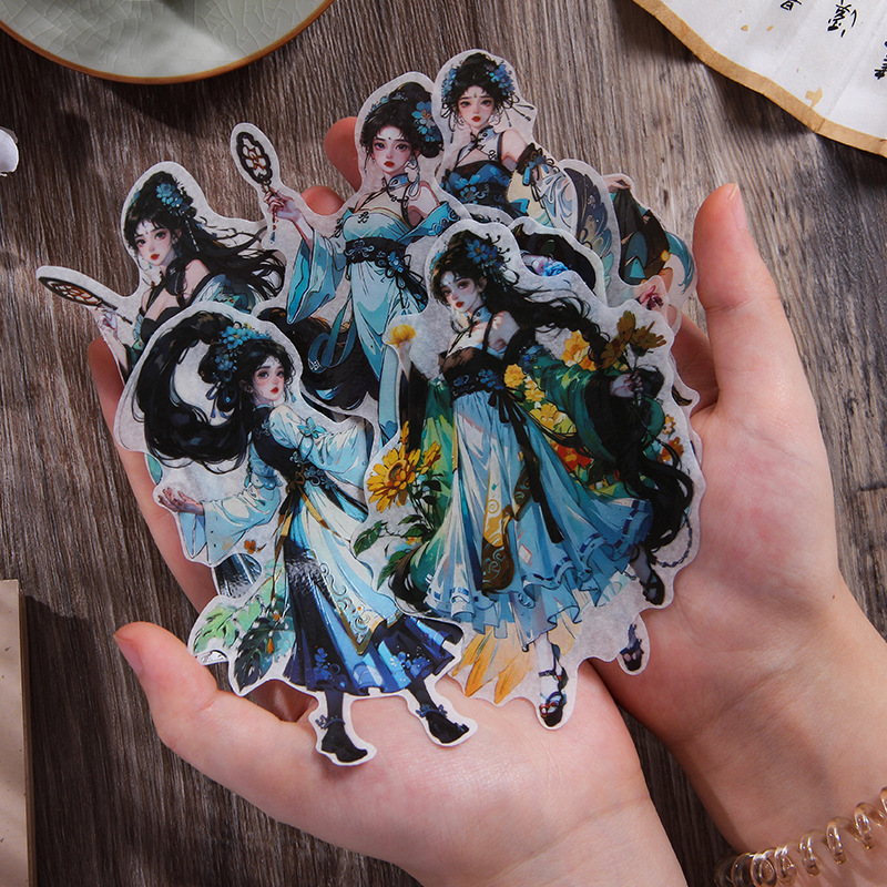 Cuya pluma Huashang pegatinas especiales de aceite di diario de mano pegatinas decorativas estilo nacional de trajes antiguos y pegatinas de papel