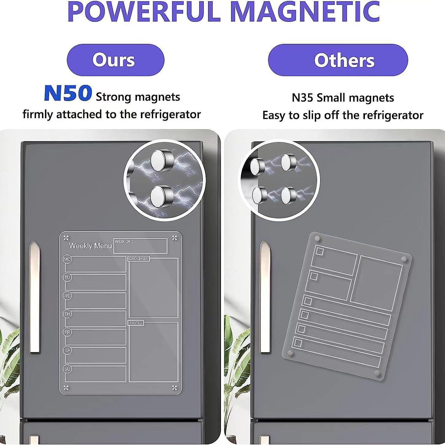Acrílico transparente transfronterizo imán de nevera magnético tablero de notas de succión magnética tablero de mensajes tablero de mensajes tablero de limpieza en seco tablero de mensajes