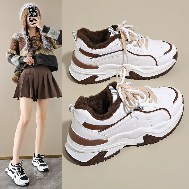 Тёплые высокие спортивные кроссовки, корейский стиль, плюшевая подкладка, размеры 35–40