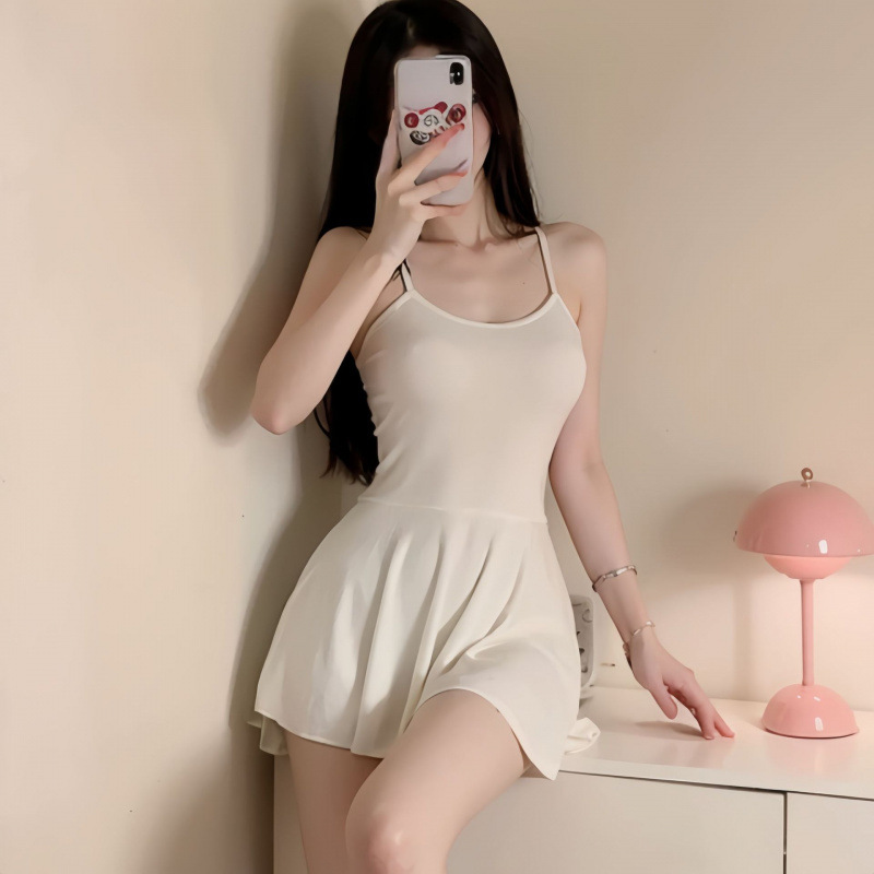 섹시한 속옷 잠옷 여성용 높은 스트레치 아이스 실크 백리스 섹시한 랩 힙합 스커트 유혹 꽉 옷 슬링 원피스 세트