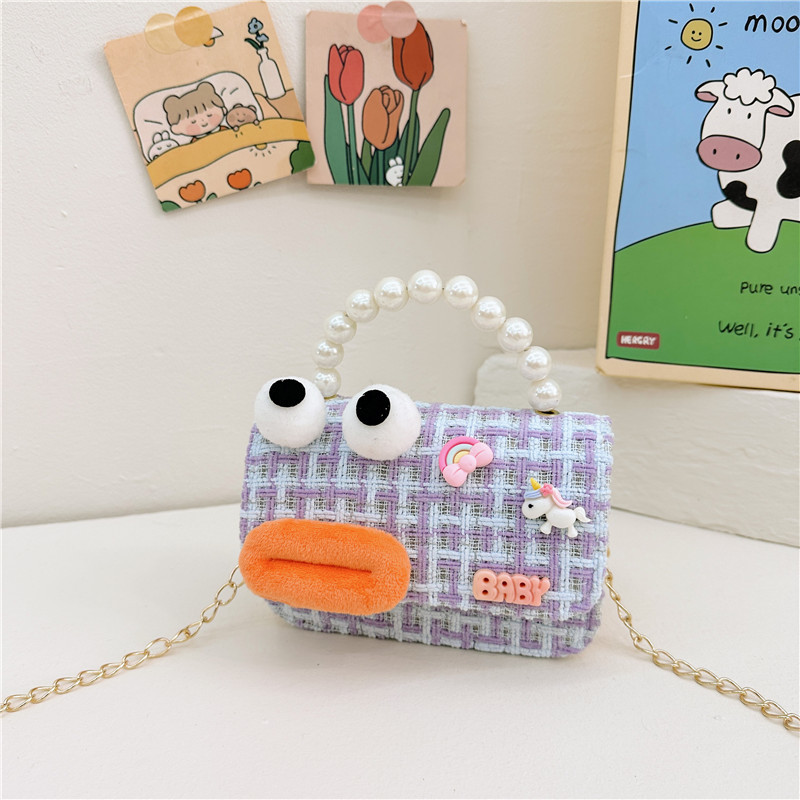 Bolso de perla para niños 2023 nuevo algodón y lino cadena pequeña bolsa cuadrada Linda fea linda chica bolsa decorativa bolsa de mensajero