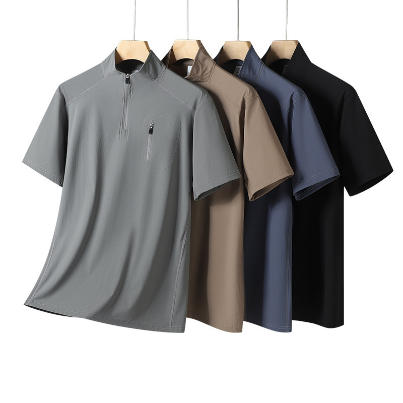 Niaojia's Same High-Quality Men's Summer Short-Sleeved Half-Zip Stand-Up Collar Polo Shirt Business Casual Stand-Up Collar Short-Sleeved Shirt