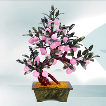 天然玉石寿桃树家居客厅粉色蟠桃树装饰品摆件酒柜电视柜工艺礼品