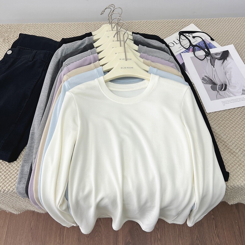 Tencel acetate wool base layer top for women, 2026 autumn/winter new collection, round neck, simple solid color, warm long-sleeve T-shirt