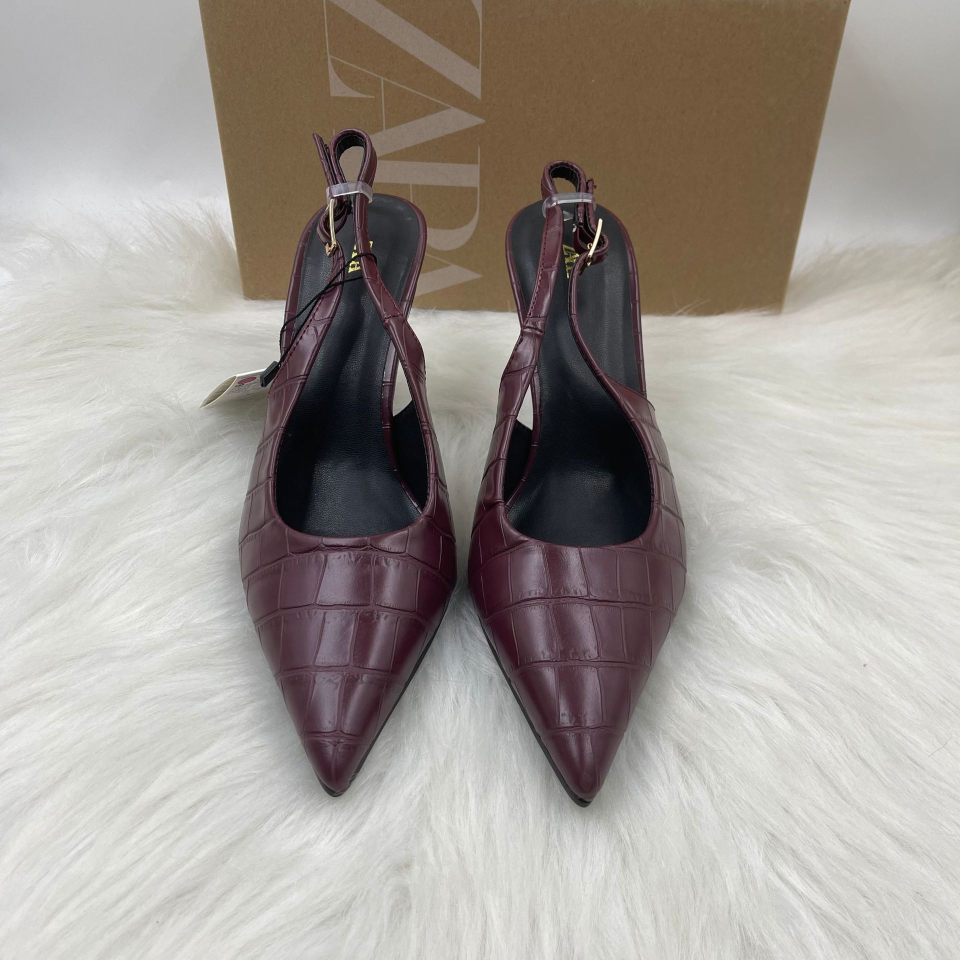 ZA尖头细跟浅口高跟鞋后空后绑带时装凉鞋女鞋高跟鞋新款