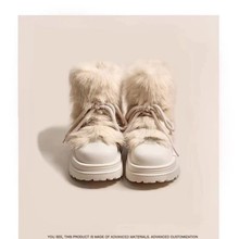 冬日暖炉 ~毛毛防滑雪地靴女2024秋冬加厚毛绒厚底棉鞋大头短靴子