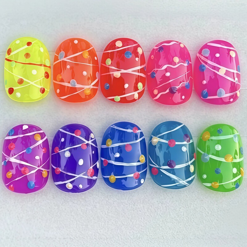 Cute Cartoon Niche Design Wearable Nails Dopamine Rainbow Polka Dot Short Round Manicure Childlike Graffiti Nail Tips Cute Cartoon Niche Design Wearable Nails Dopamine Rainbow Polka Dot Short Round Manicure Childlike Graffiti Nail Tips