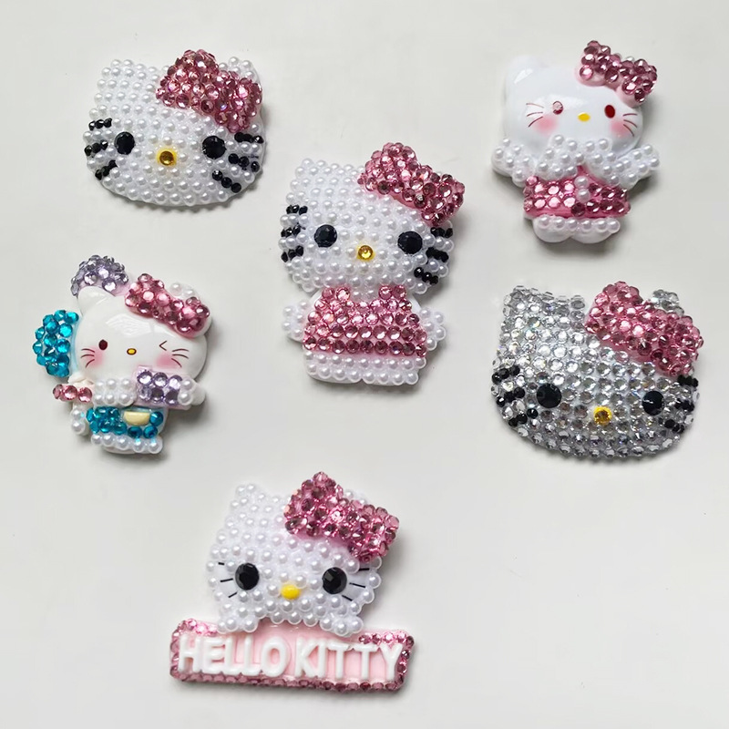 かわいい KT 猫ヘッド樹脂アクセサリー冷蔵庫ステッカーティッシュボックス装飾フラッシュダイヤモンドパール diy ヘアピン携帯電話ケースパッチ|undefined