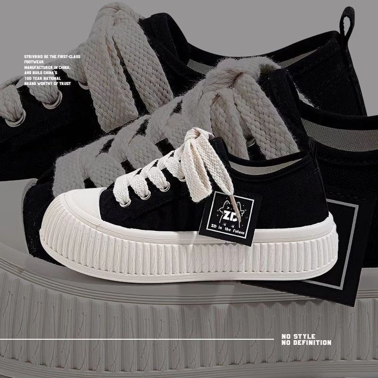 Zapatos de lona de suela gruesa para mujer 2024 Nuevos zapatos blancos transpirables de suela blanda zapatillas casuales ligeras para estudiantes ins fashion