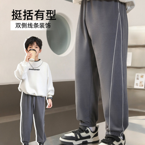 Children's Autumn and Winter Sports Leggings for Boys, Fleece-lined Warm Pants for Middle and Small Children, Stylish Leisure Trousers for Boys