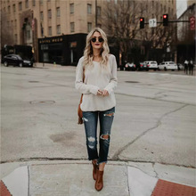 2025欧洲站秋装新款女装V领露背针织衫宽松长袖针织毛衣速卖通热