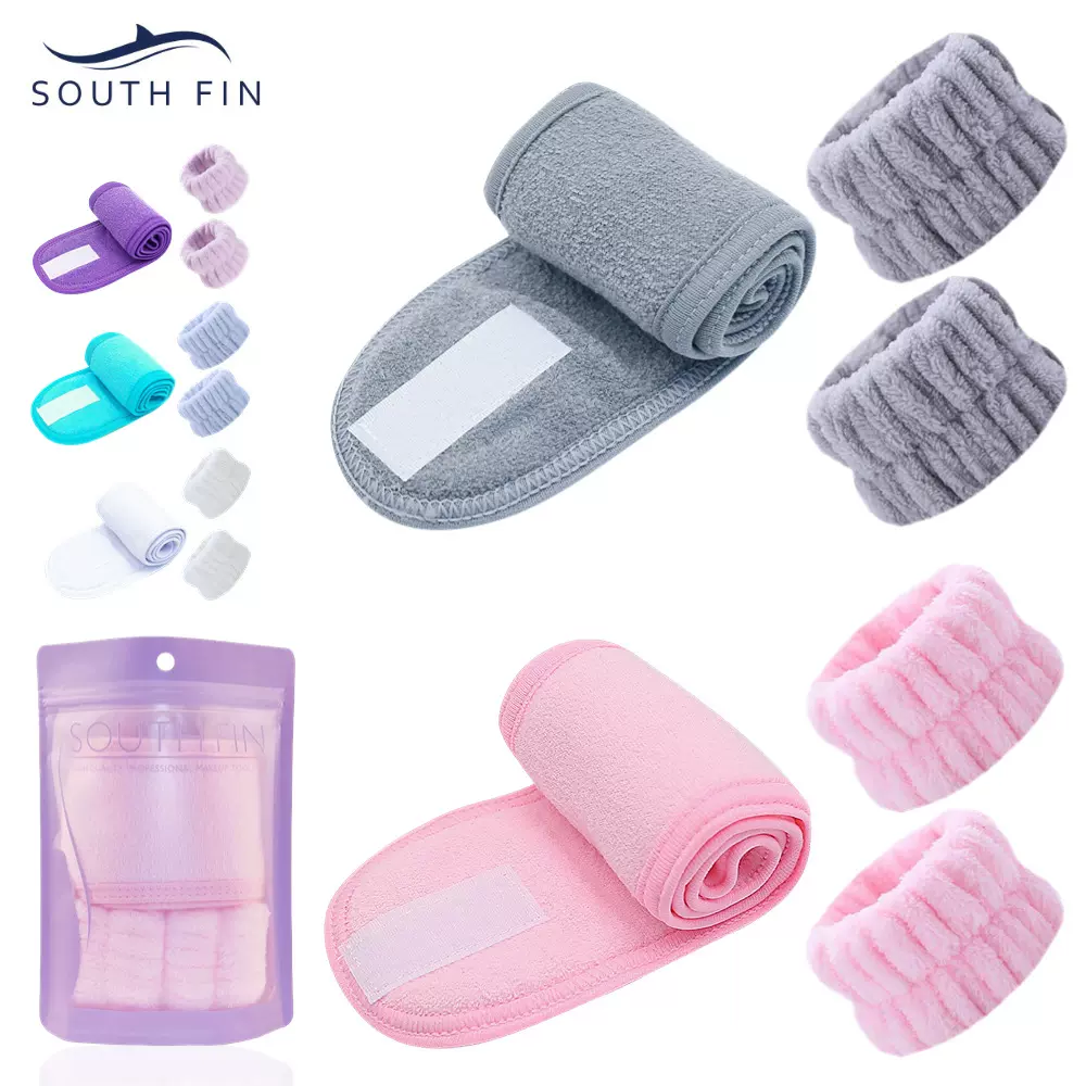 SOUTH FIN 防滑洗脸头带运动吸水防湿自粘魔术贴发圈发带腕带套装