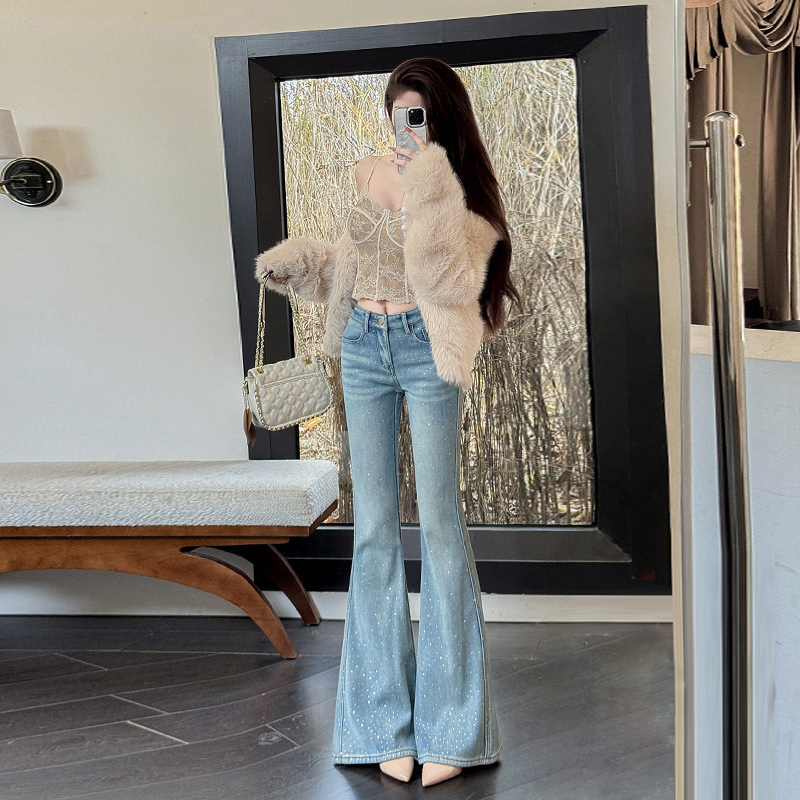 Starry Sky Rhinestone Flared Jeans for Women 2026 Spring New High-Waisted Slimming Petite Fit Bootcut Pants Starry Sky Rhinestone Flared Jeans for Women 2026 Spring New High-Waisted Slimming Petite Fit Bootcut Pants