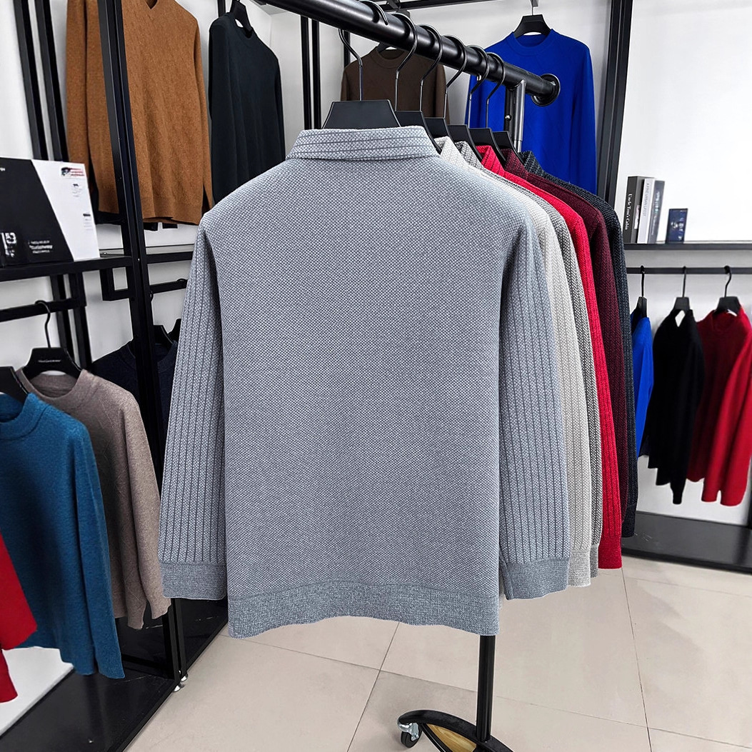 Falsos dos suéteres de hombre camisa de cuello camisa de invierno juvenil de mediana edad con camisa de punto de hombre de terciopelo más grueso