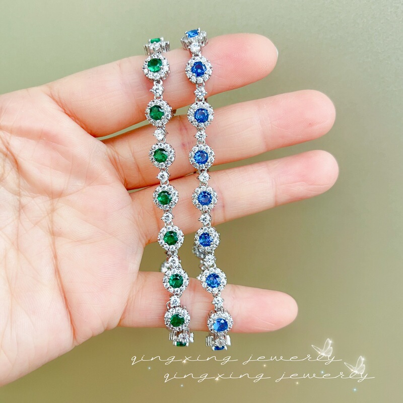 Emerald Sea Blue Nanobite Tennis Bracelet Trendy Men and Women Zircon Retro Light Luxury Niche Design Bracelet