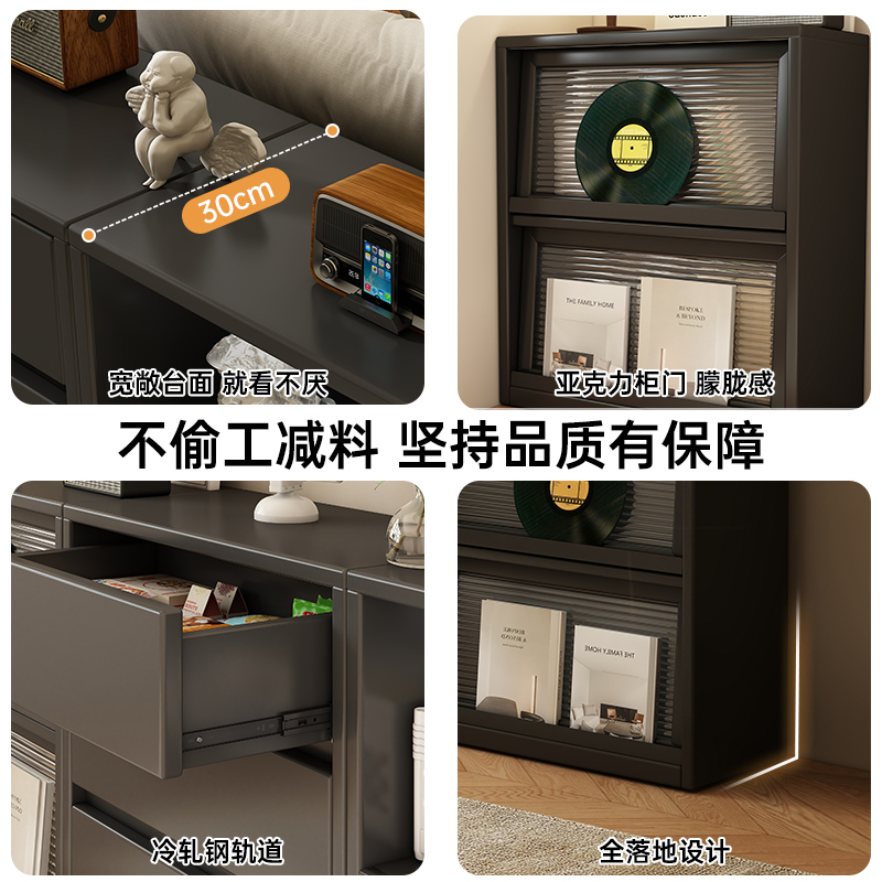家用书架落地置物架客厅轻奢黑色收纳柜多功能组合柜储物书柜矮柜|undefined