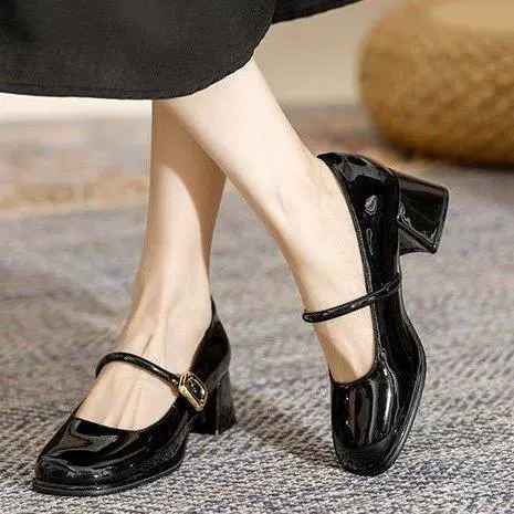 Вечерний ветер Мэри Джейн обувь женский 2024 весна и осень новый стиль с толстыми каблуками туфли на одном каблуке
