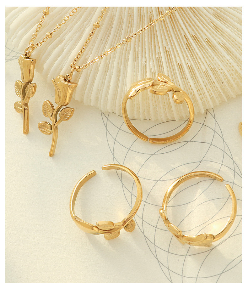 hip hop style rose flower pendant necklace ring