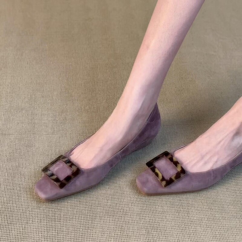 Sheepskin version~ Vintage gentle square-toed shallow Mary Jane shoes in purple with internal height increase, comfortable slip-on leather shoes Sheepskin version~ Vintage gentle square-toed shallow Mary Jane shoes in purple with internal height increase, comfortable slip-on leather shoes