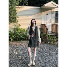 法式复古套装牛仔背带裙女夏季2025新款刺绣设计简约大方连衣裙