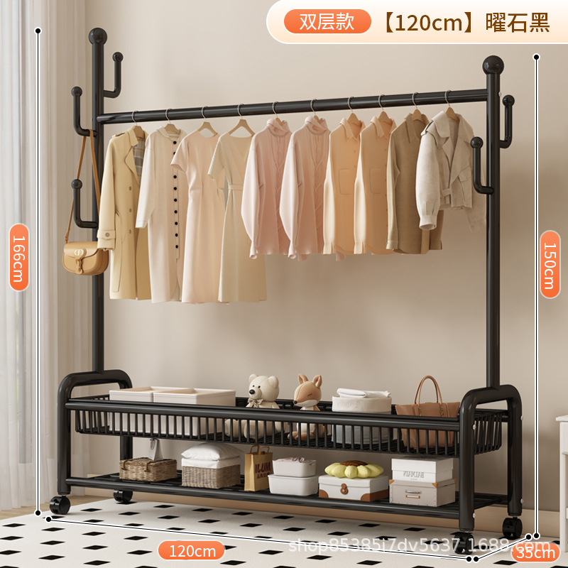 120cm 클래식 블랙 더블 레이어 메쉬 바구니丨6 후크 + 금속 캐스터 휠