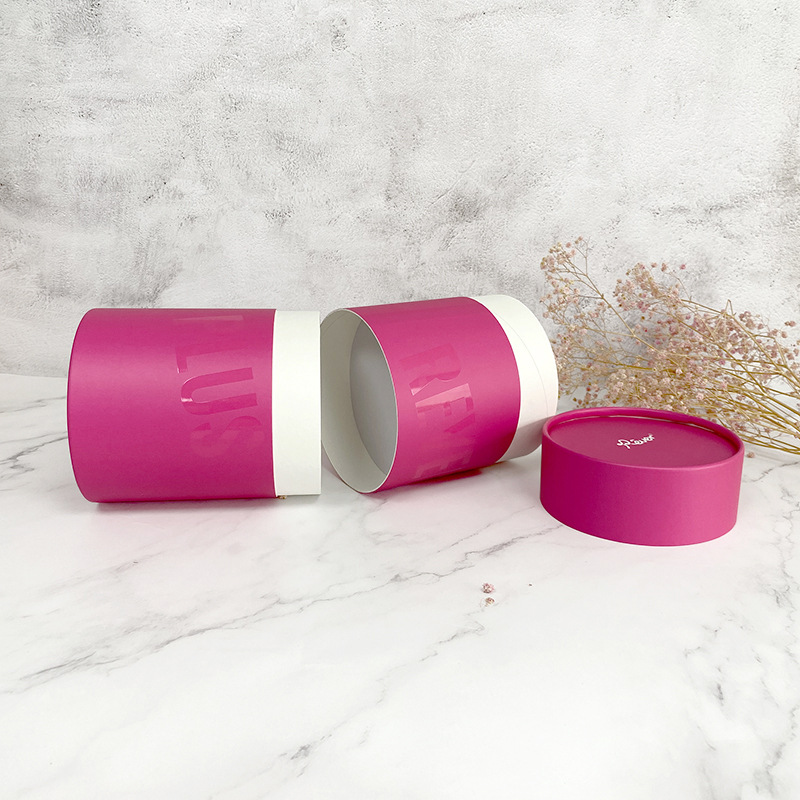 高档设计玫红色双层内衣帽子化妆品礼品圆筒纸罐