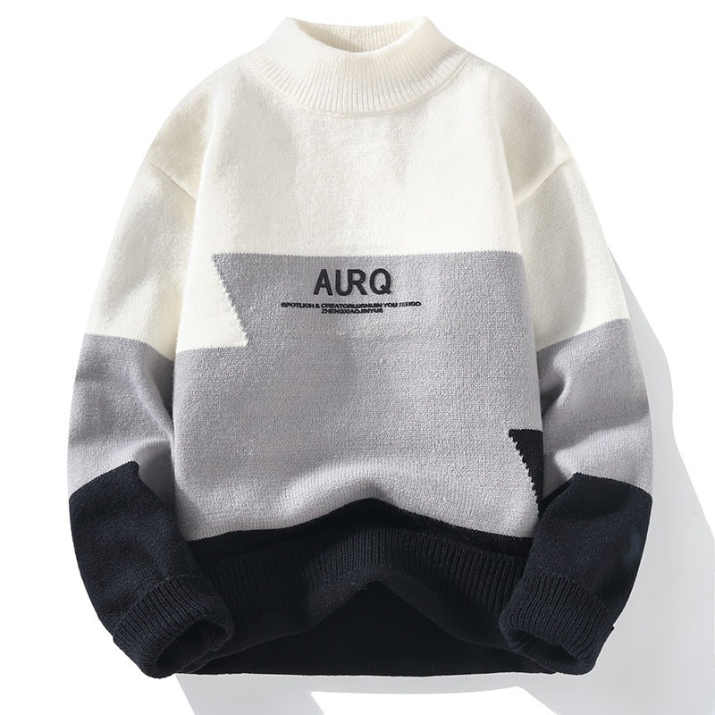 Men’s Classic Chunky Knit Sweater – Oversized Semi-Turtleneck Pullover With Mink-Like Softness_voghion.com