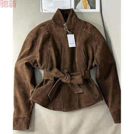 T8Y美拉德咖色麂皮绒收腰短外套韩系独特超好看高级感轻熟风防风