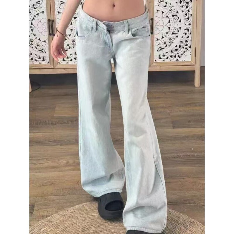 2026 New Style American Hot Girl Washed Light Blue Low-Waist Jeans for Women, Retro Slim-Fit Wide-Leg Pants Trendy 2026 New Style American Hot Girl Washed Light Blue Low-Waist Jeans for Women, Retro Slim-Fit Wide-Leg Pants Trendy