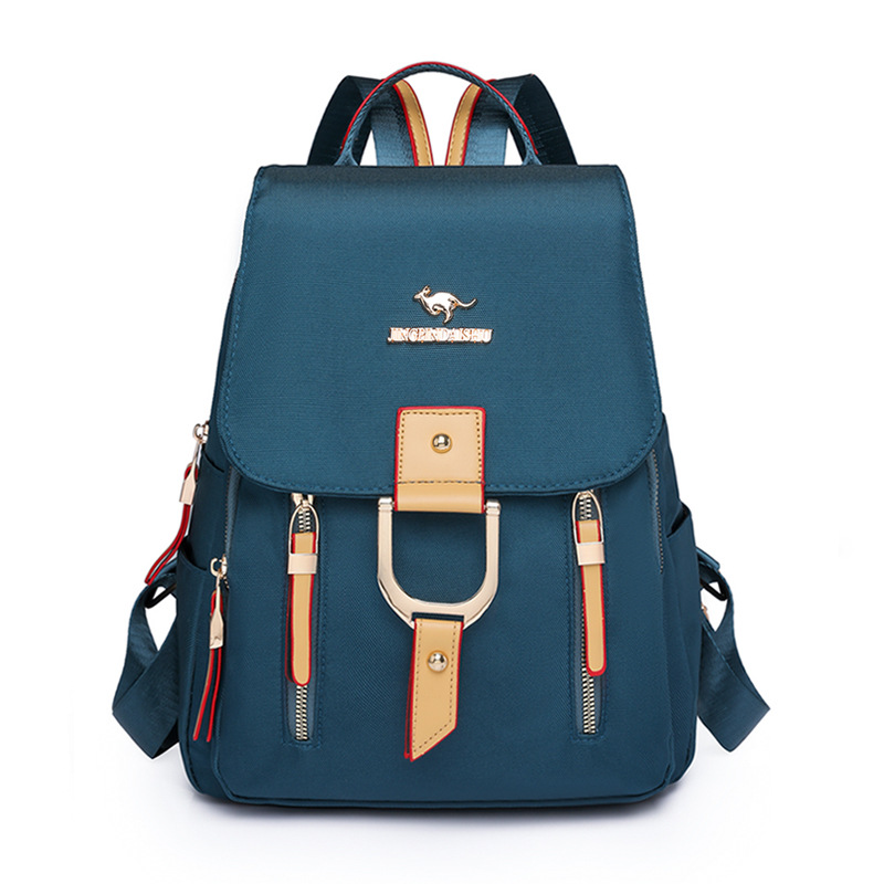 2024 nueva mochila de nailon para mujer de color de contraste tendencia de moda mochila de viaje ligera al por mayor al aire libre de gran capacidad